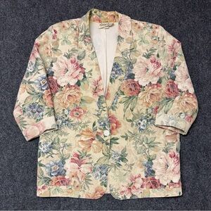 Vintage Floral Print Single Breasted Blazer Grandma Core Cottagecore Jacket